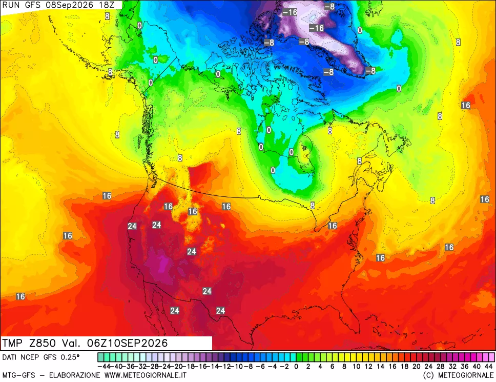 mappa 850 hPa Temp