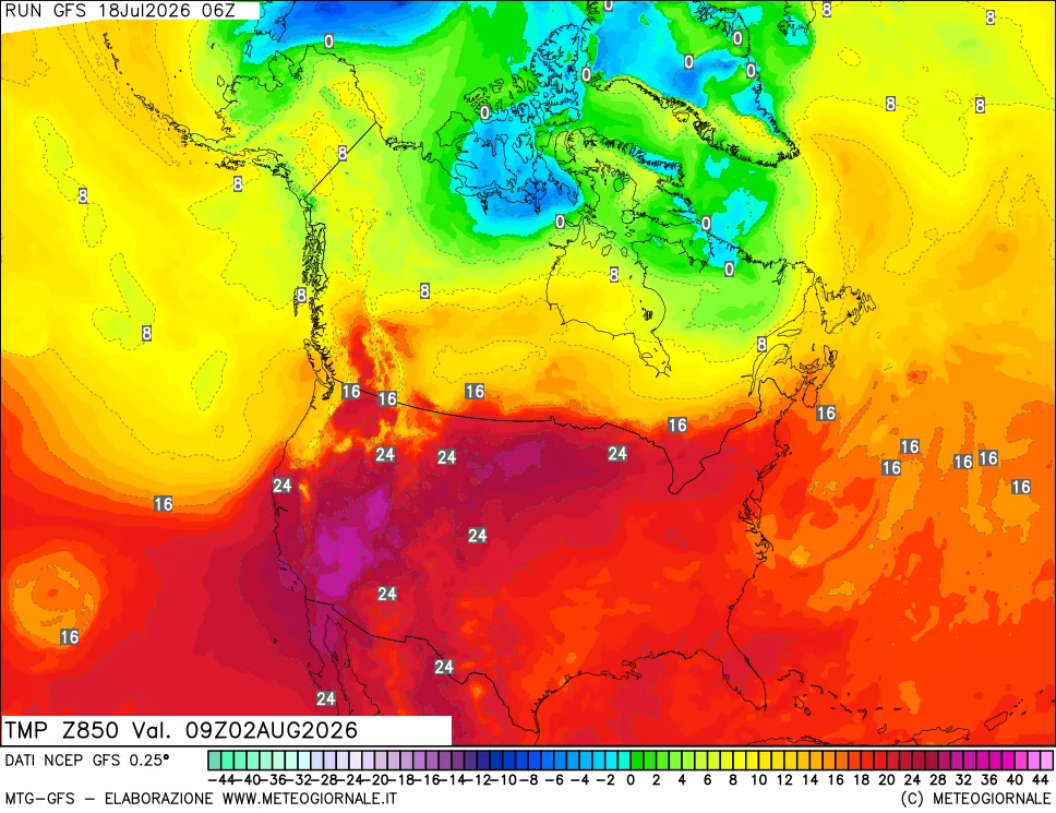 mappa 850 hPa Temp