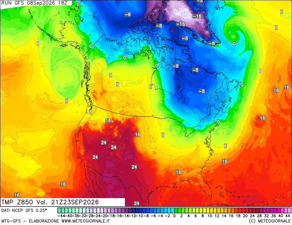 mappa 850 hPa Temp