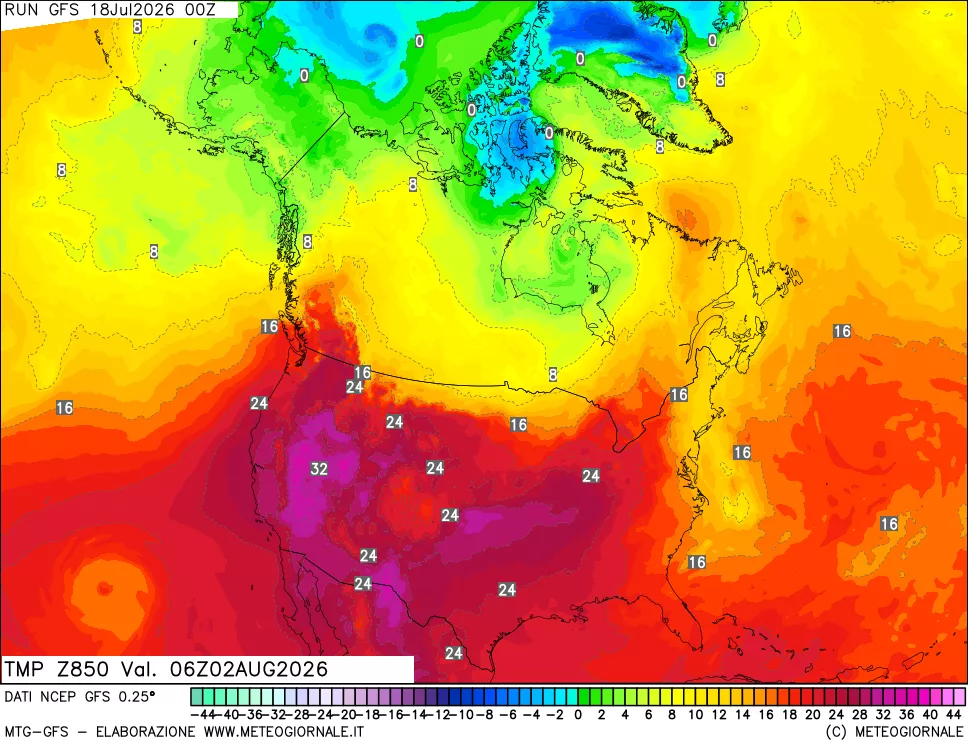 mappa 850 hPa Temp