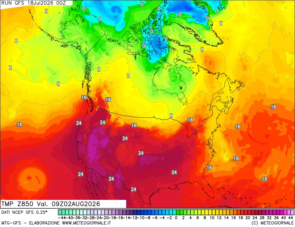 mappa 850 hPa Temp