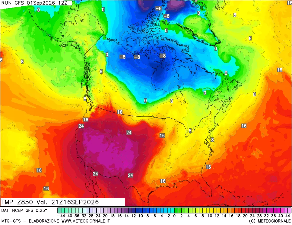 mappa 850 hPa Temp