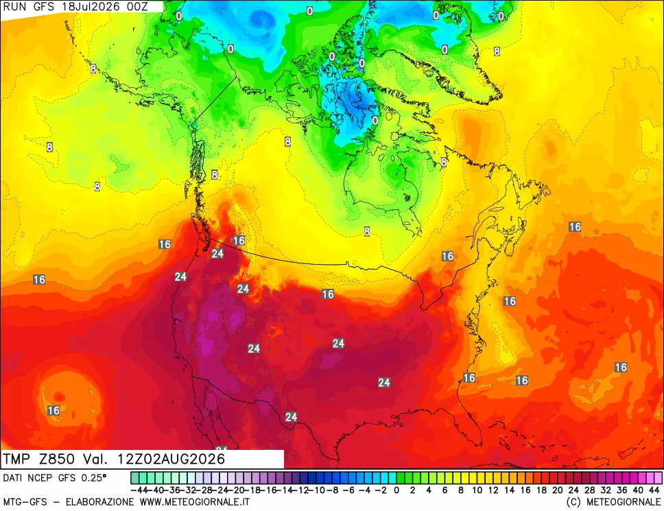 mappa 850 hPa Temp
