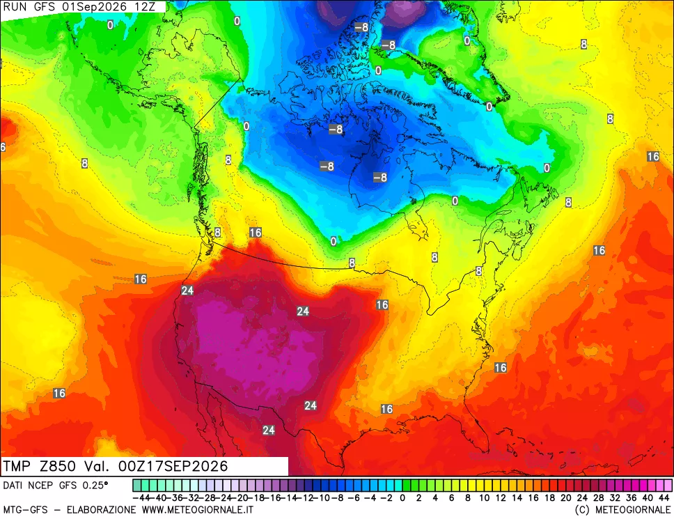 mappa 850 hPa Temp