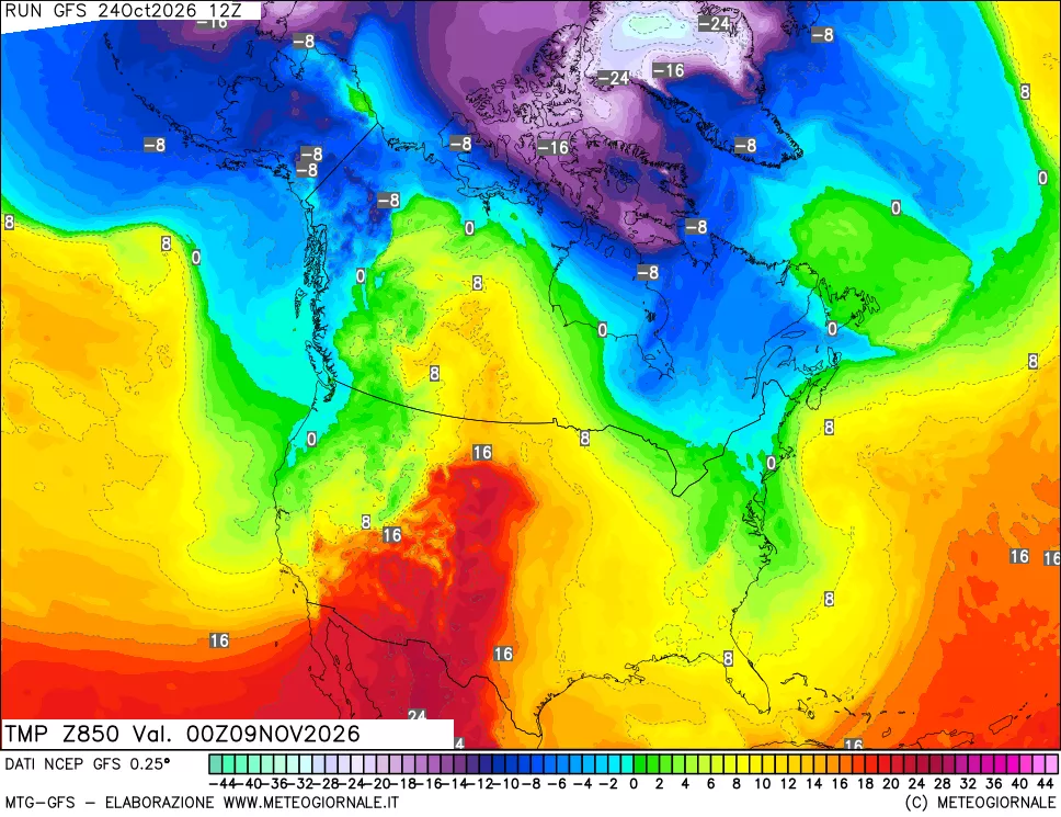 mappa 850 hPa Temp