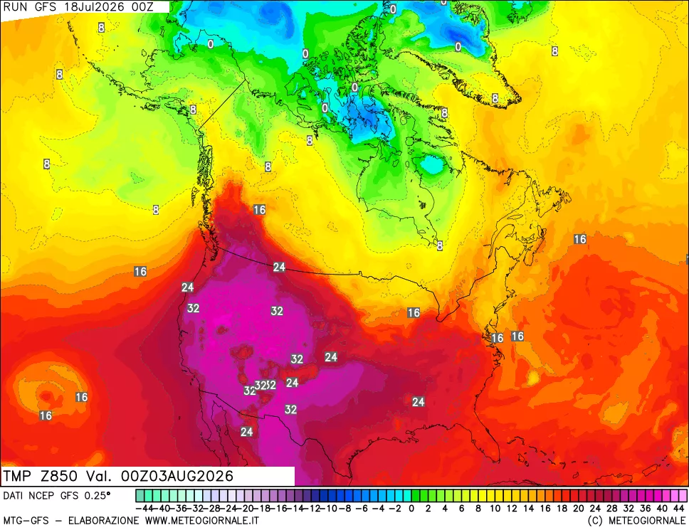 mappa 850 hPa Temp