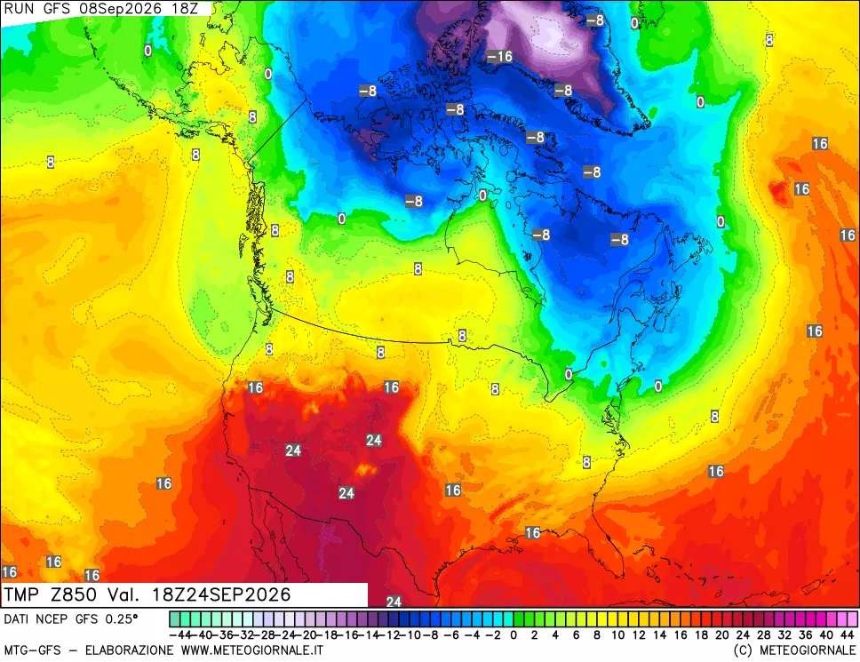 mappa 850 hPa Temp
