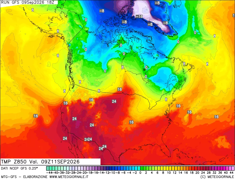 mappa 850 hPa Temp
