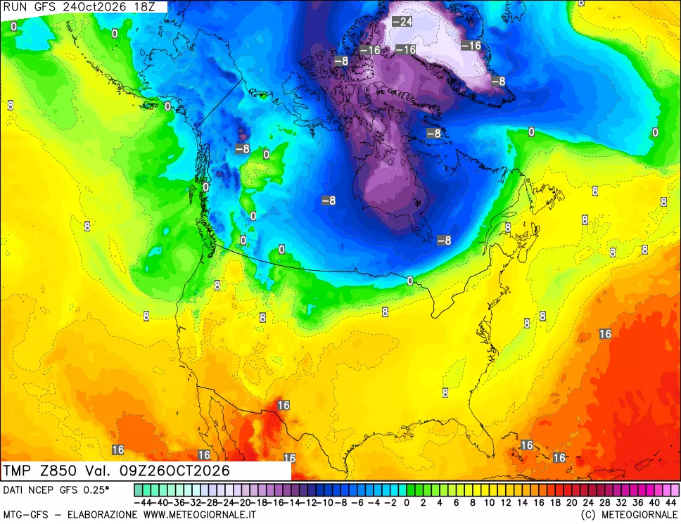 mappa 850 hPa Temp