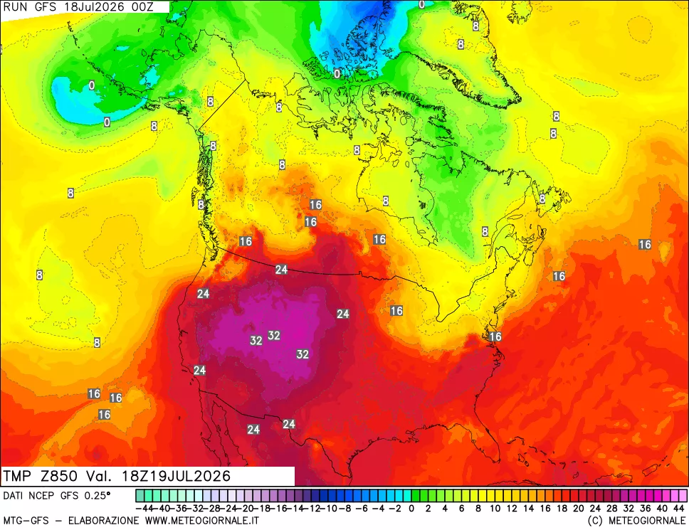 mappa 850 hPa Temp