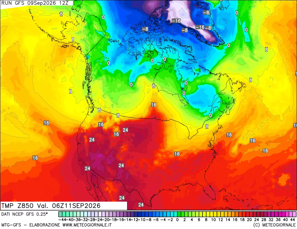 mappa 850 hPa Temp