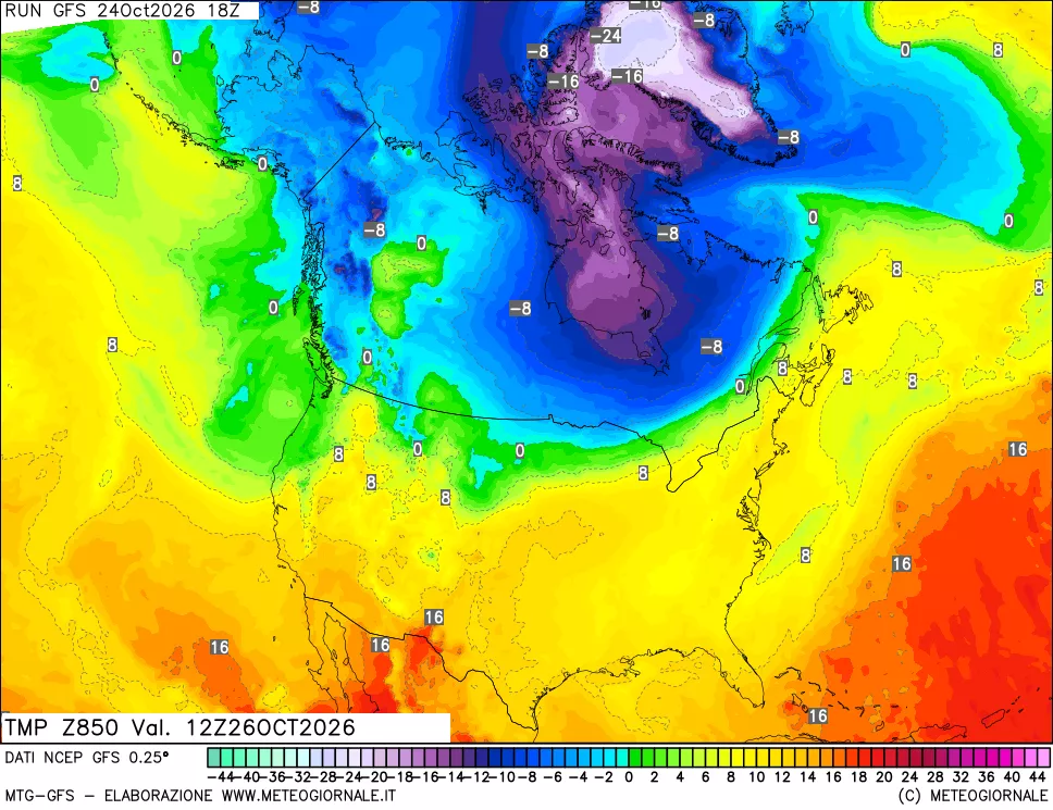 mappa 850 hPa Temp