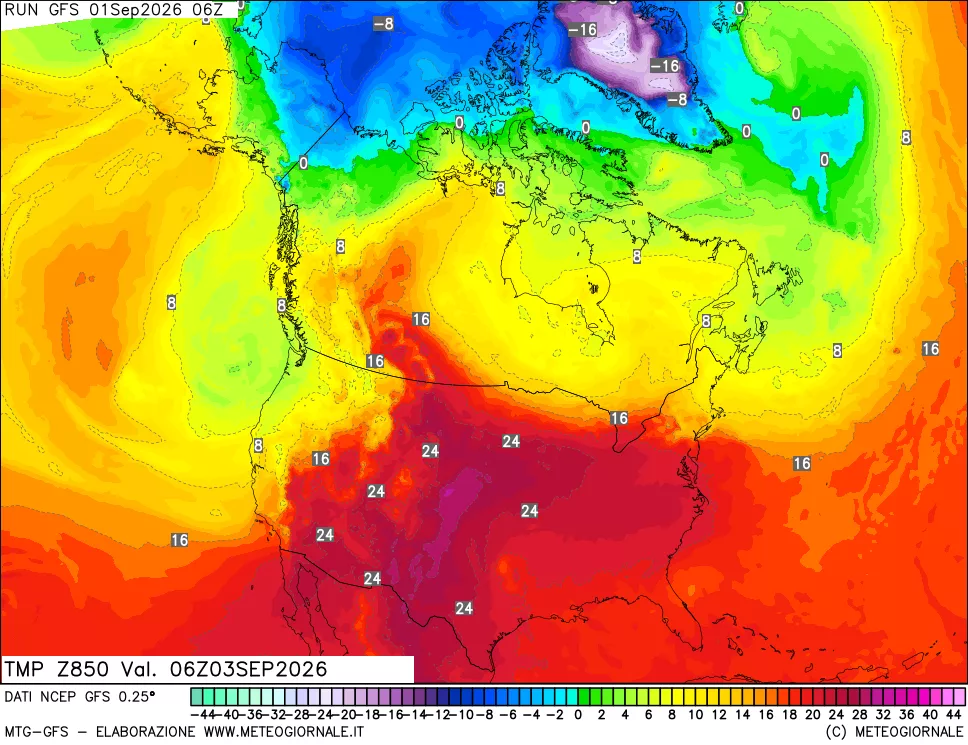 mappa 850 hPa Temp