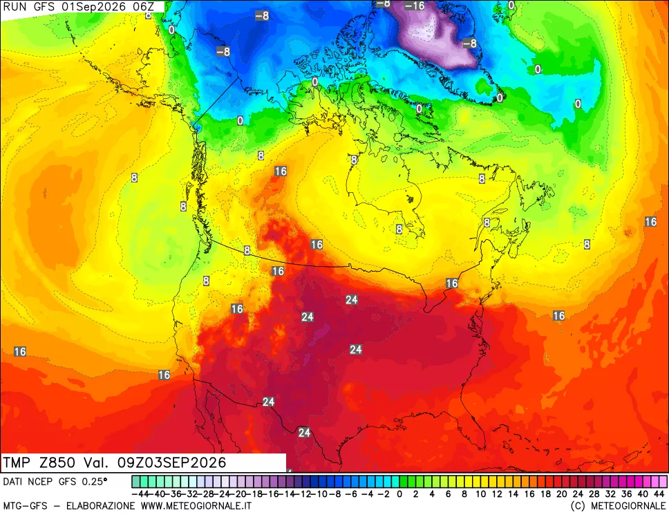 mappa 850 hPa Temp