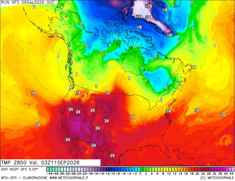 mappa 850 hPa Temp