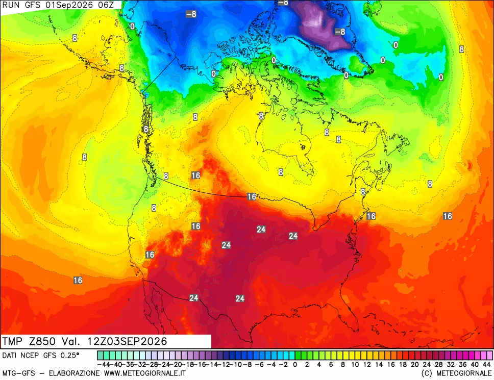 mappa 850 hPa Temp