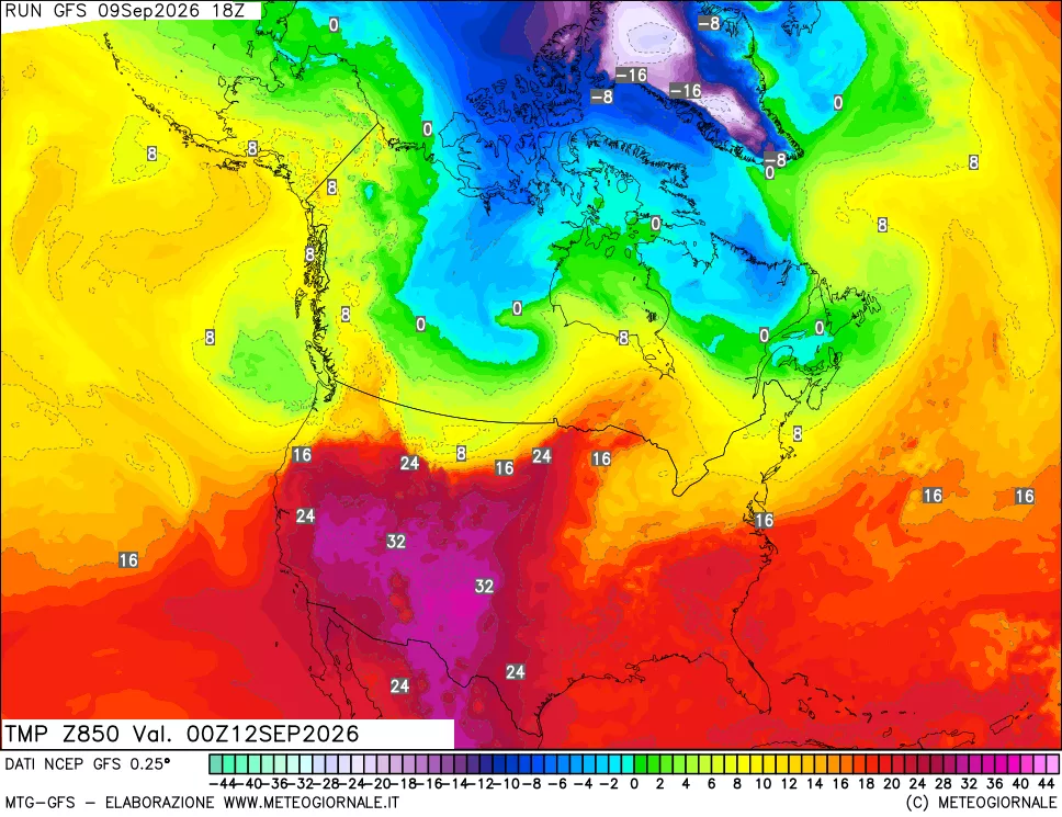 mappa 850 hPa Temp
