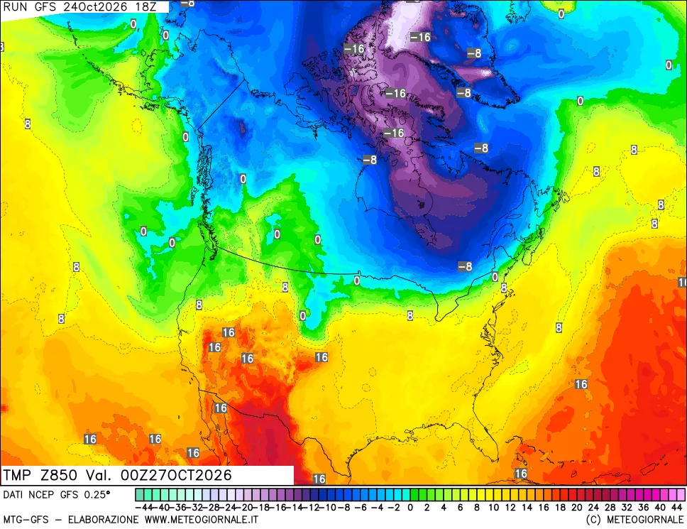 mappa 850 hPa Temp