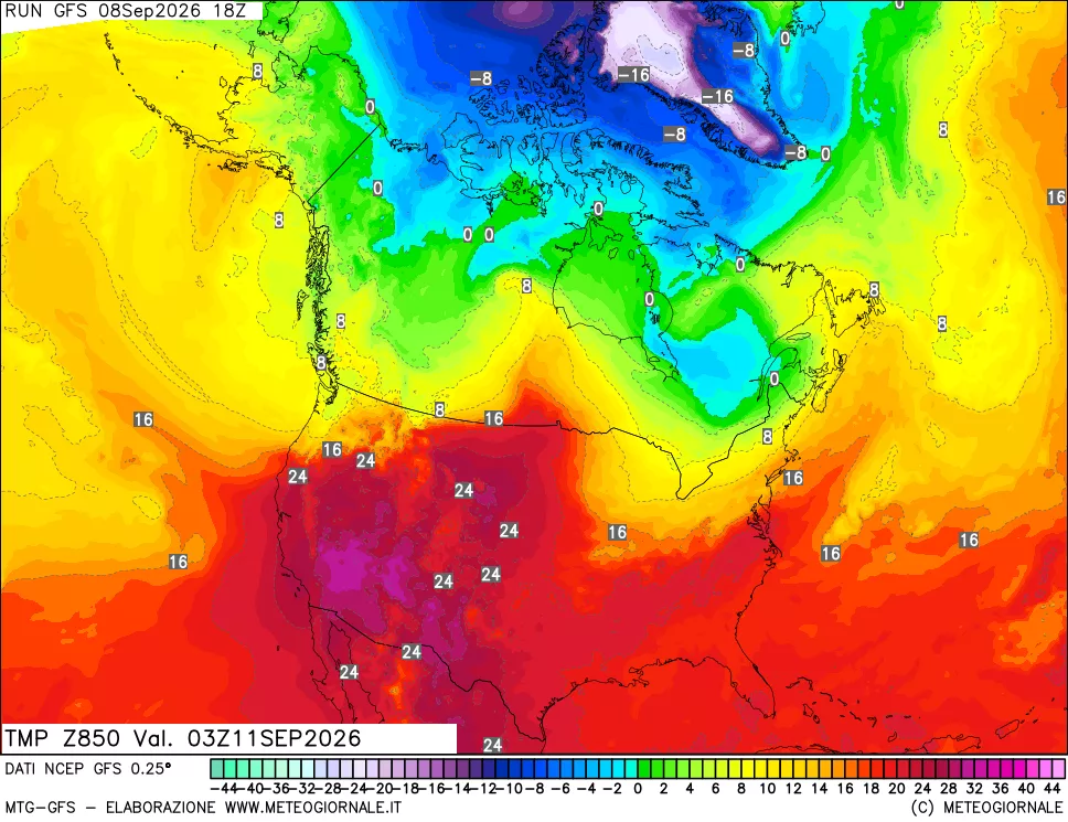 mappa 850 hPa Temp
