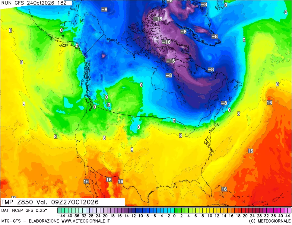 mappa 850 hPa Temp