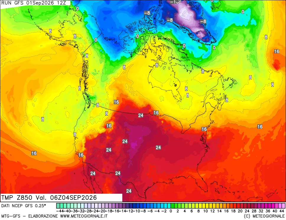 mappa 850 hPa Temp