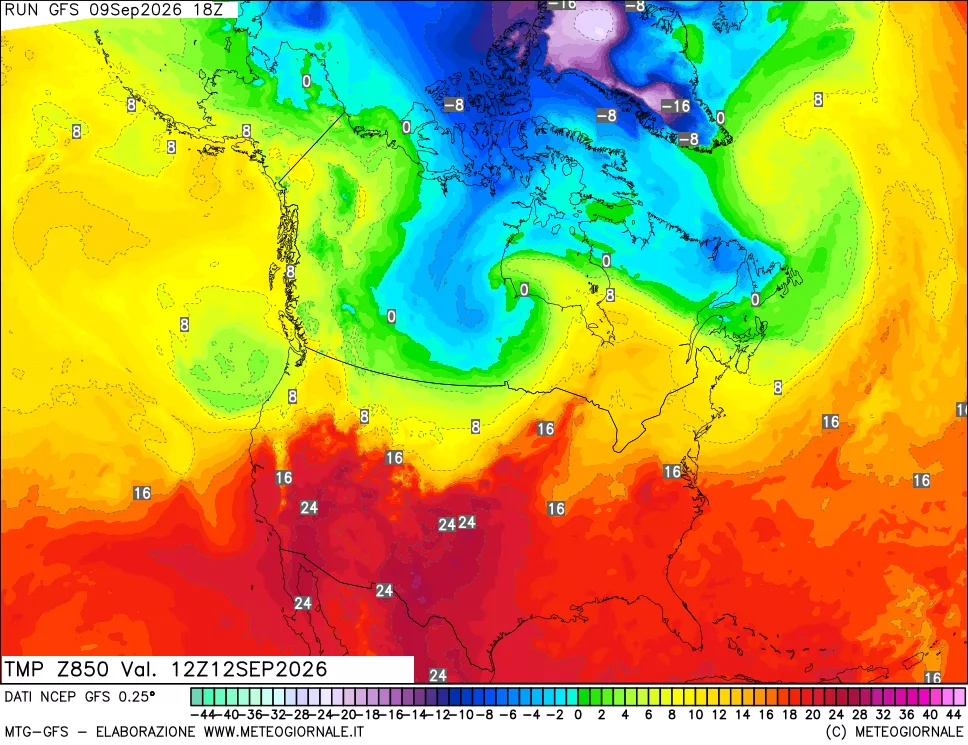 mappa 850 hPa Temp