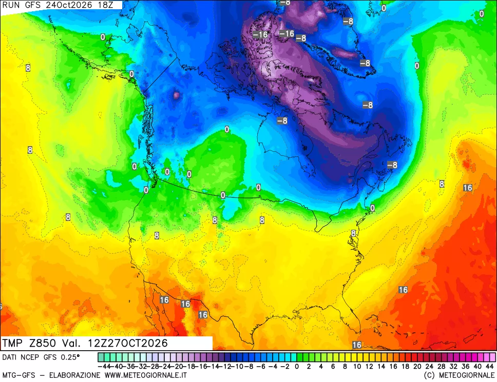 mappa 850 hPa Temp