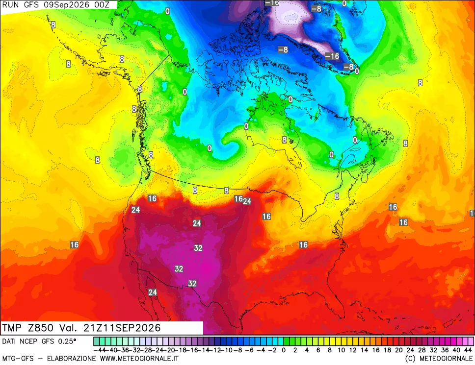 mappa 850 hPa Temp