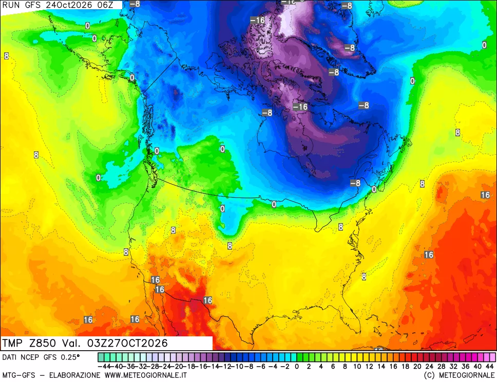 mappa 850 hPa Temp