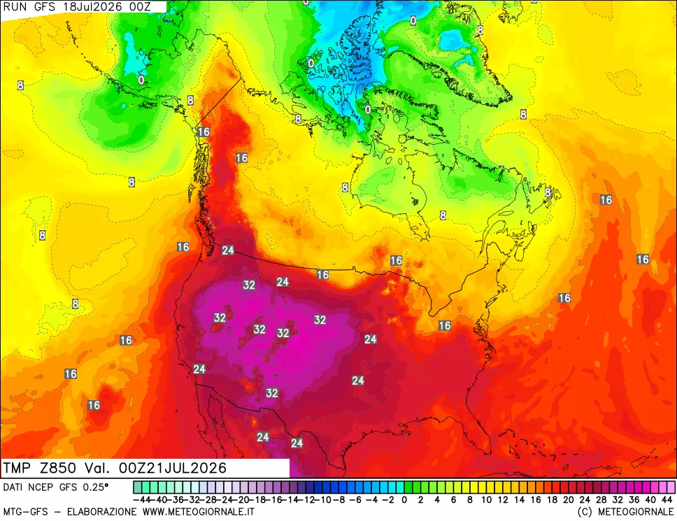 mappa 850 hPa Temp