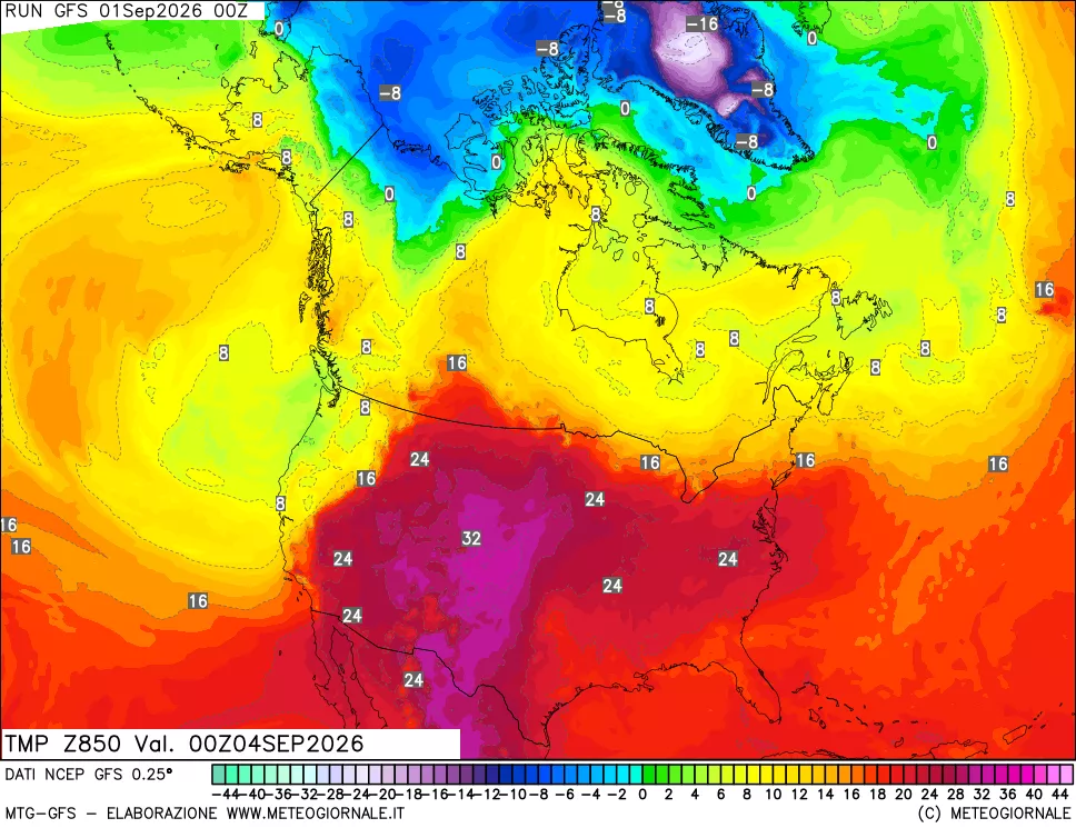 mappa 850 hPa Temp