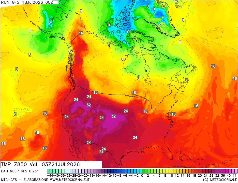 mappa 850 hPa Temp