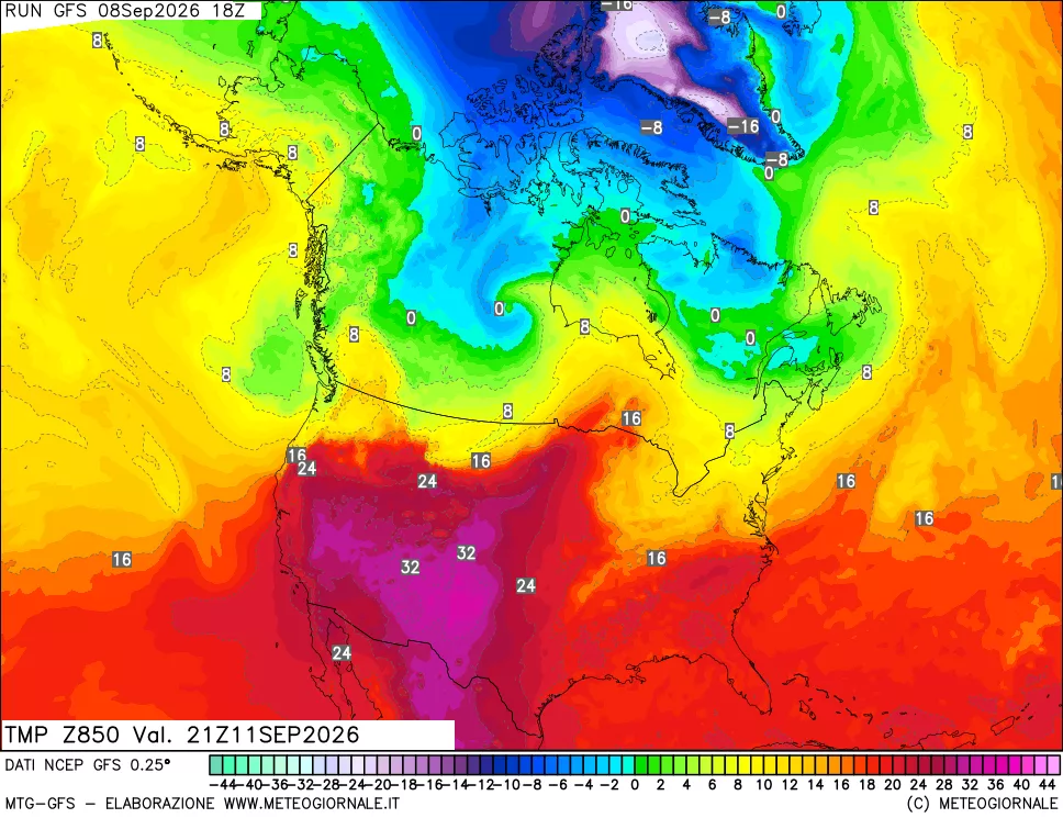 mappa 850 hPa Temp