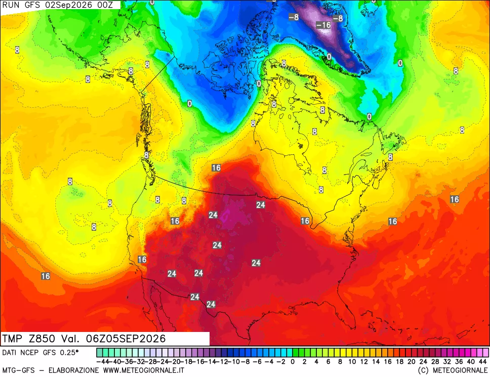 mappa 850 hPa Temp