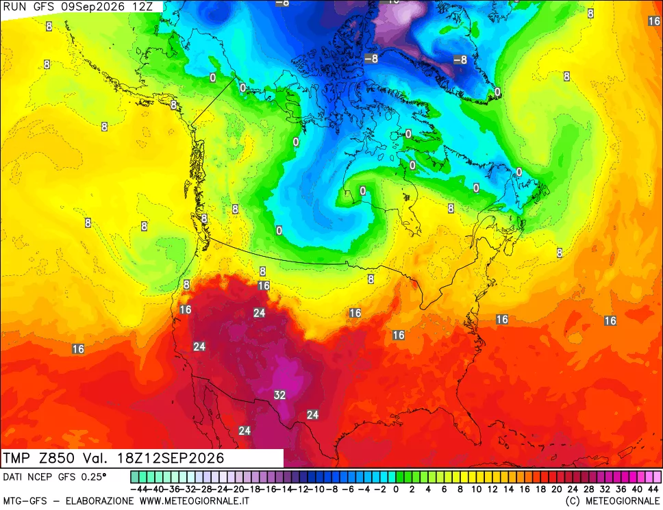 mappa 850 hPa Temp
