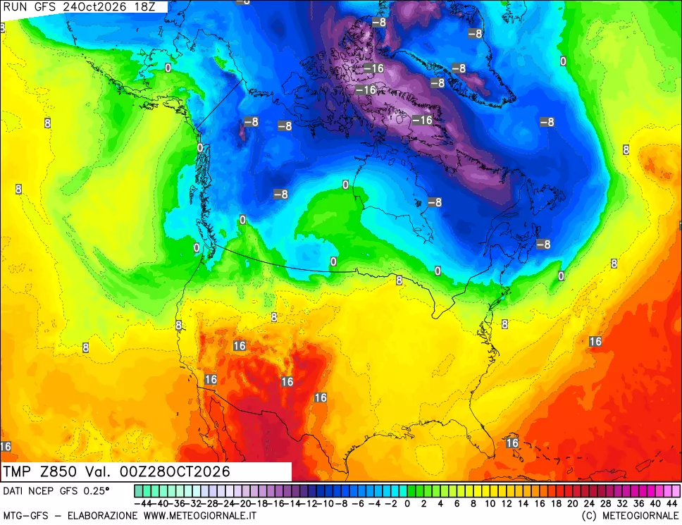 mappa 850 hPa Temp