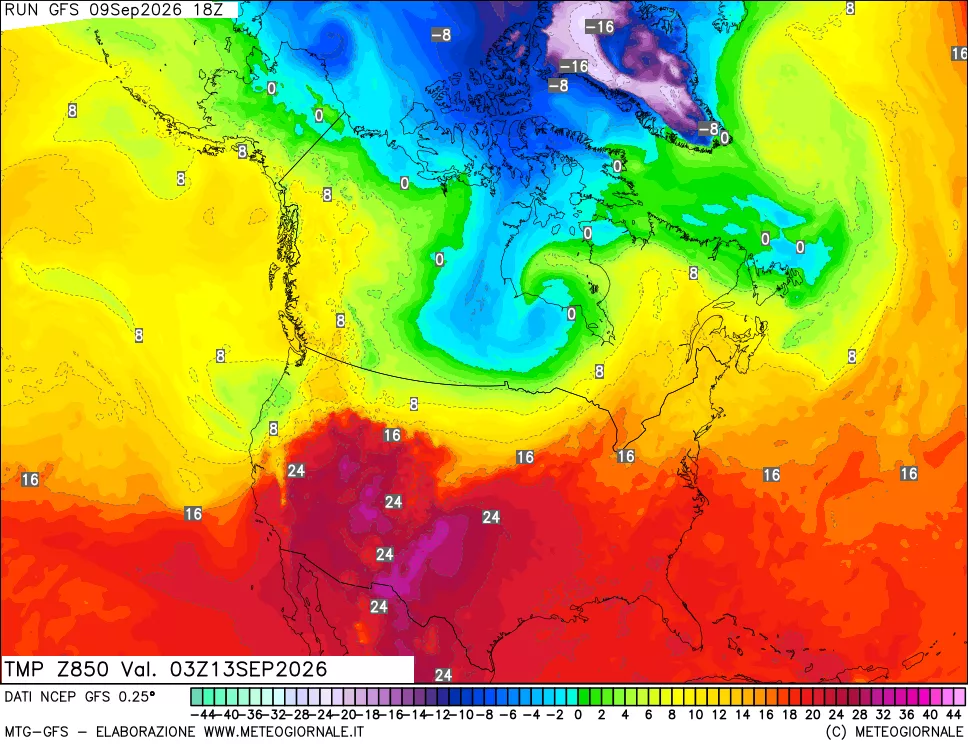 mappa 850 hPa Temp