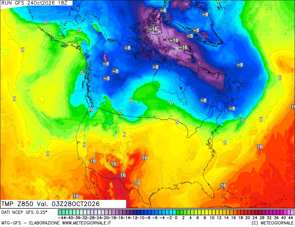mappa 850 hPa Temp