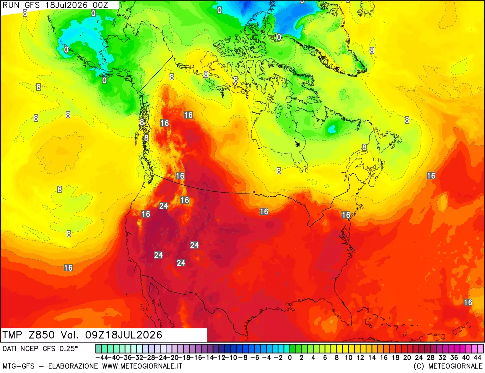 mappa 850 hPa Temp
