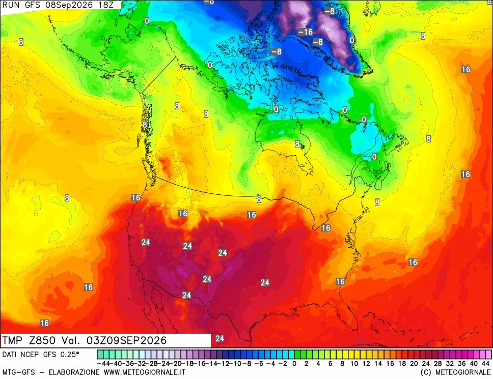 mappa 850 hPa Temp