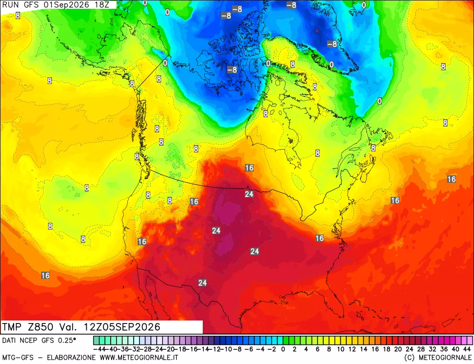 mappa 850 hPa Temp
