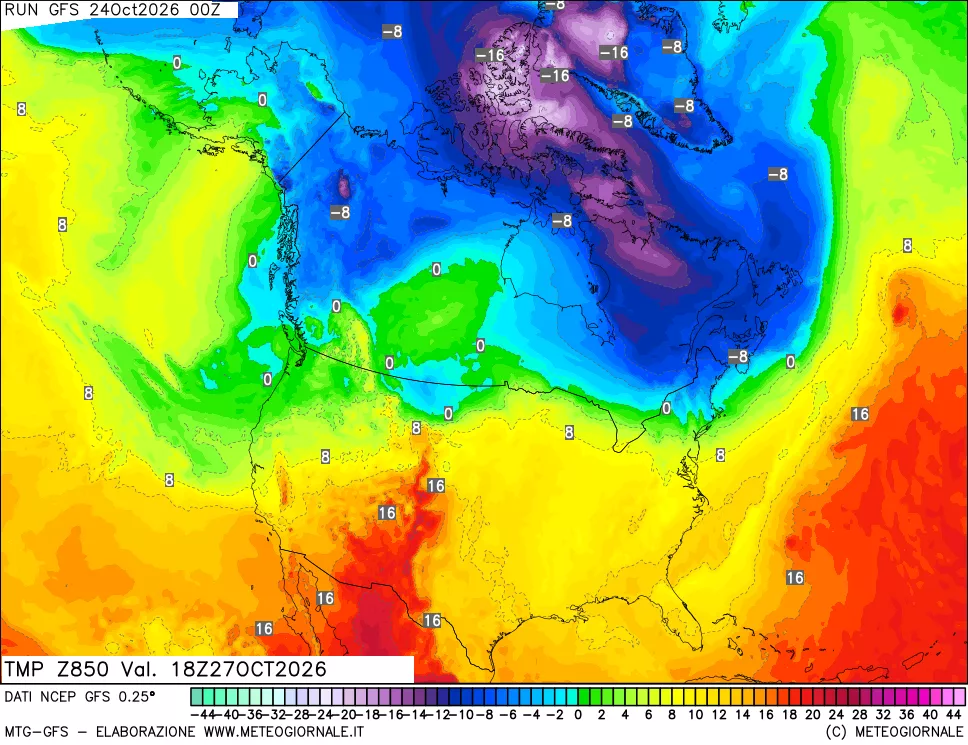mappa 850 hPa Temp