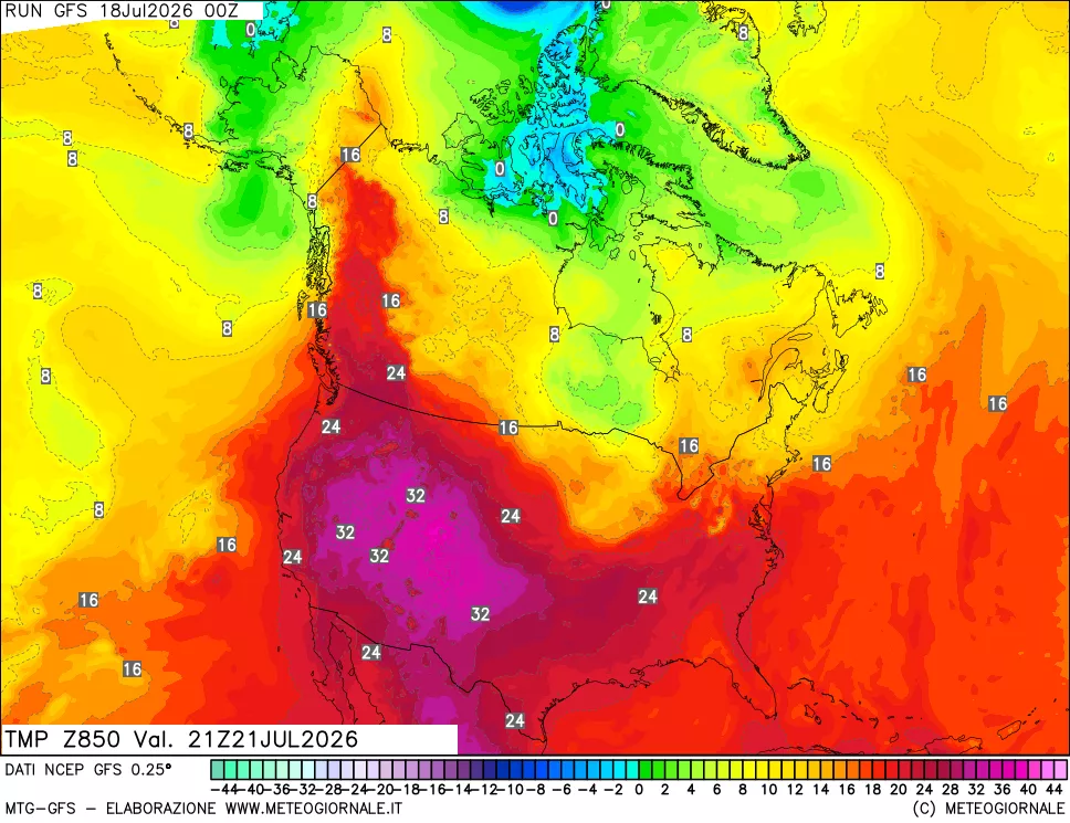 mappa 850 hPa Temp
