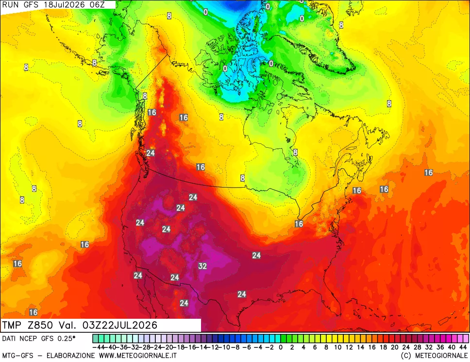 mappa 850 hPa Temp