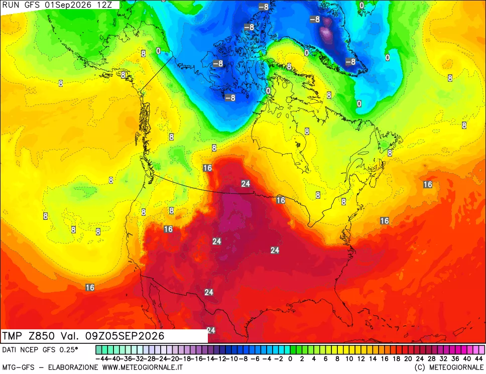mappa 850 hPa Temp