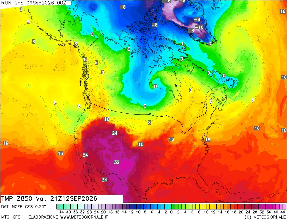 mappa 850 hPa Temp