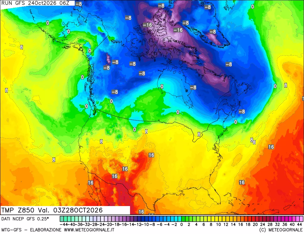 mappa 850 hPa Temp