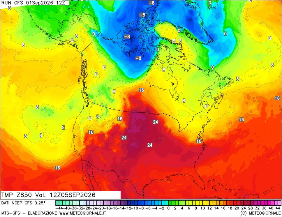 mappa 850 hPa Temp