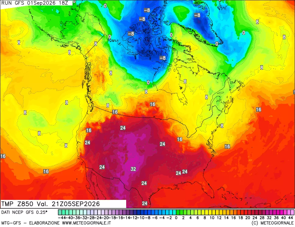 mappa 850 hPa Temp