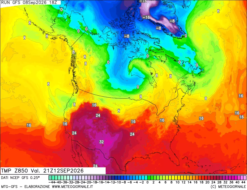 mappa 850 hPa Temp